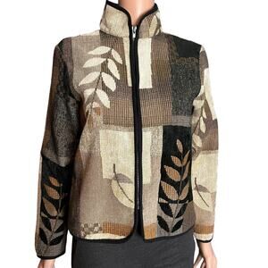 Coldwater Creek Tapestry Zip Jacket Leaf Pattern Petite Medium PM